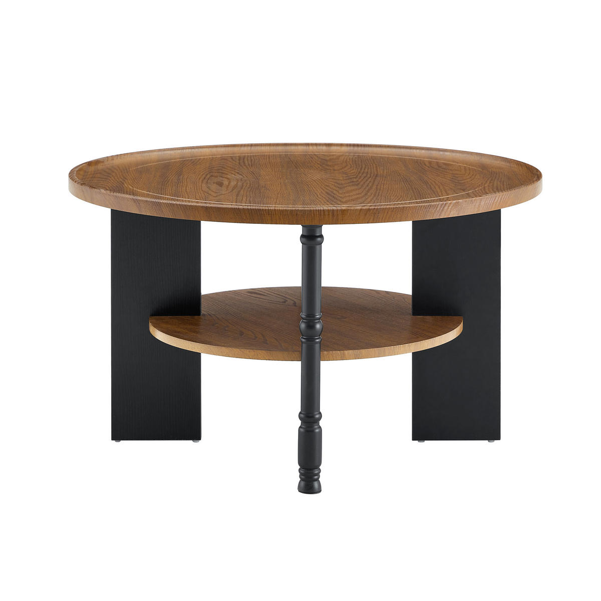 COUCHTISCH-SET DE-37348 2er-Set rund mit Stauraum Nussbaum/Schwarz - Walnussfarben/Schwarz, Holzwerkstoff (80/80/47cm) - ComfortXL