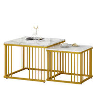 COUCHTISCH-SET aus MDF 60x60x45 cm und 45x45x40 cm Weiß in Marmoroptik, ineinanderschiebbar - Weiß, Holzwerkstoff (60/60/45cm) - IVMEU