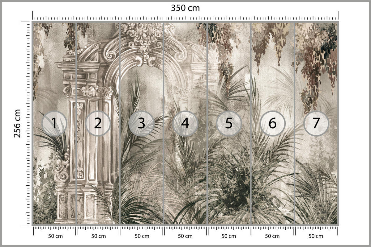 FOTOTAPETE für Wohnzimmer Kolumnen Tropen Pflanzen Palmen Natur 350x256 - Beige, Papier (350/256cm) - Muralo
