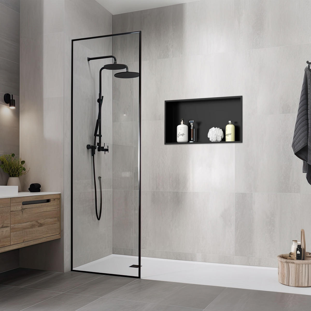 DUSCHNISCHE Schwarz 60/30 cm - Schwarz, Metall (32/10/62cm) - LuxeBath