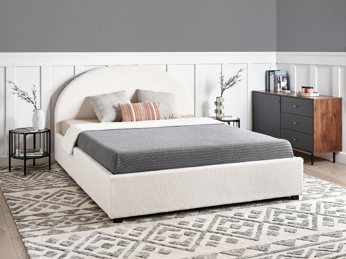 BETT mit Stauraum 160/200 cm Cremeweiß Vaucluse - Weiß, Textil (160/200cm) - Beliani