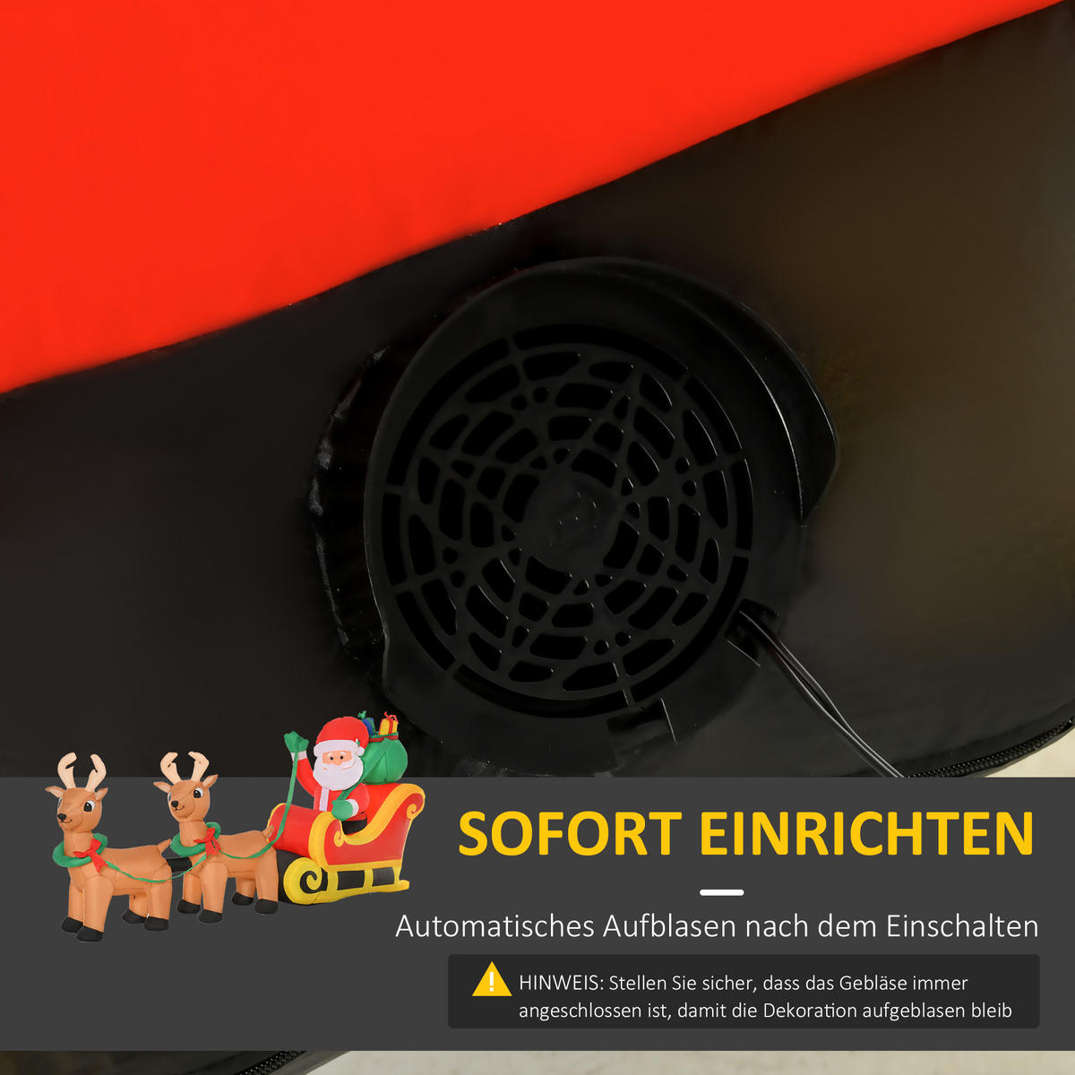 AUFBLASBARER Weihnachtsmann mit Rentieren und Schlitten Rot 240.0/57.0/112.0cm - Rot, Textil (57/112/240cm)
