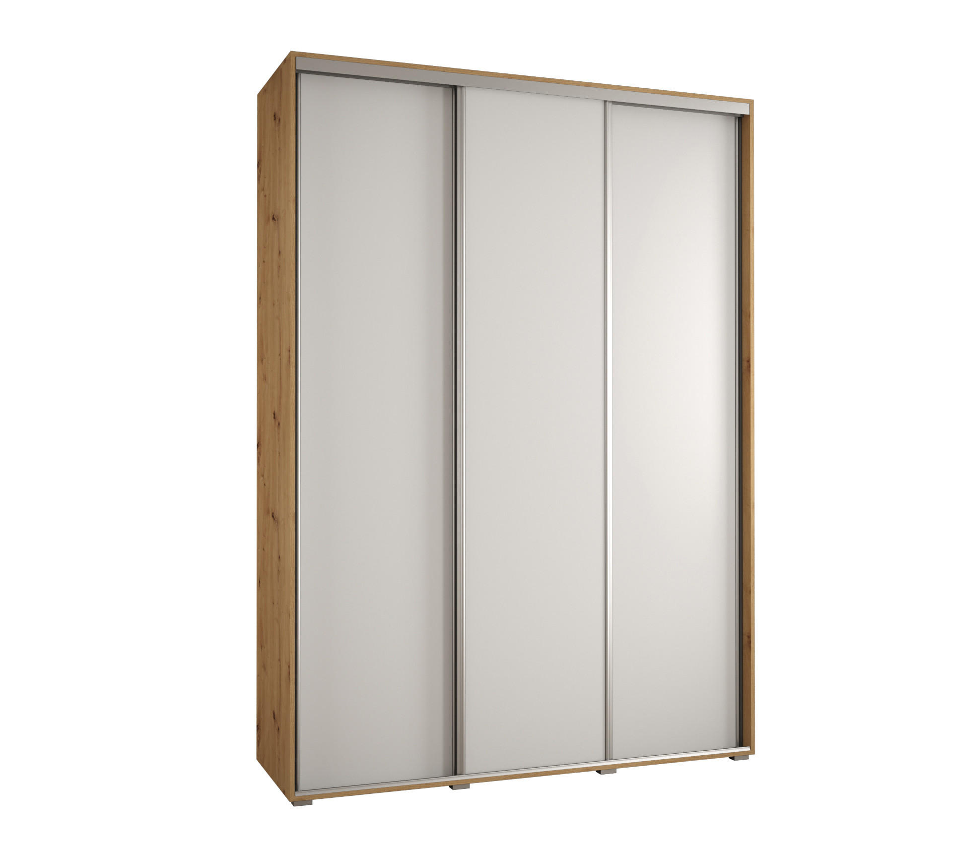 Abiks Möbel Schwebetürenschrank Eiche Artisan, Weiß, Silber 170x235x60 cm