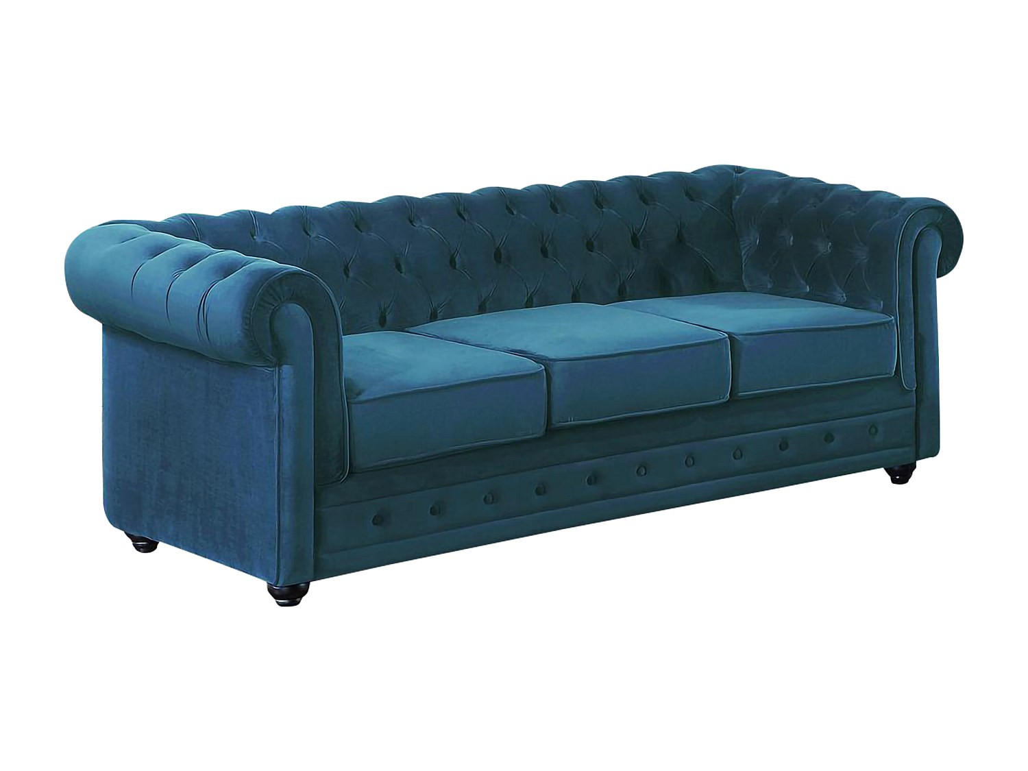 SOFA 3-Sitzer - Samt - Grünblau - CHESTERFIELD - Petrol, Textil (88/72/205cm) - Vente-Unique
