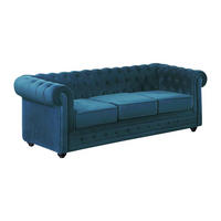 SOFA 3-Sitzer - Samt - Grünblau - CHESTERFIELD - Petrol, Textil (205/72/88cm) - Vente-Unique