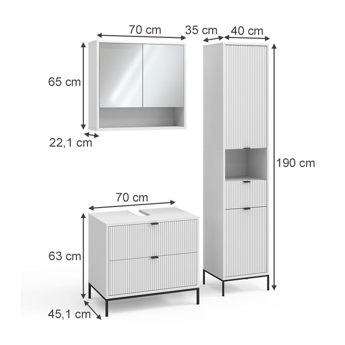 BADMÖBEL-SET Eliza Weiß 3 Teile - Weiß, Holzwerkstoff (70/63/45.1cm) - Vicco