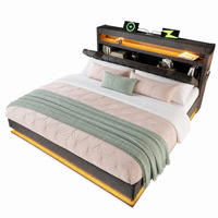 POLSTERBETT 140/200 mit Bettkasten, LED, USB/Type-C und Stauraum-Kopfteil in Grau - Grau, Holzwerkstoff/Textil (140/200cm) - EVRYAE
