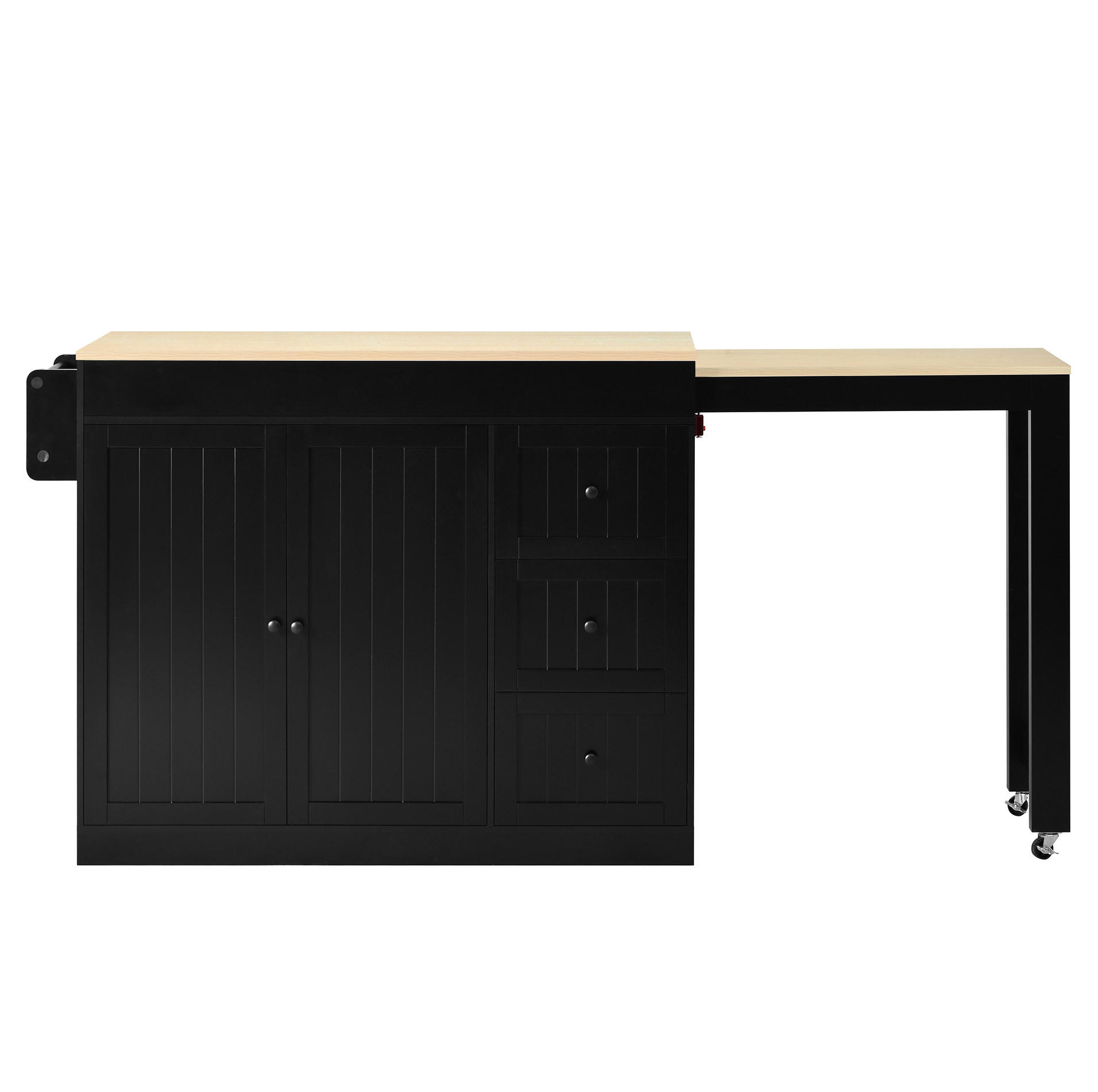 KÜCHENINSEL 112/45/93 cm Schwarz aus MDF mit ausziehbarer Arbeitsplatte - Schwarz, Holzwerkstoff (45/93/130cm) - OKMYHOME