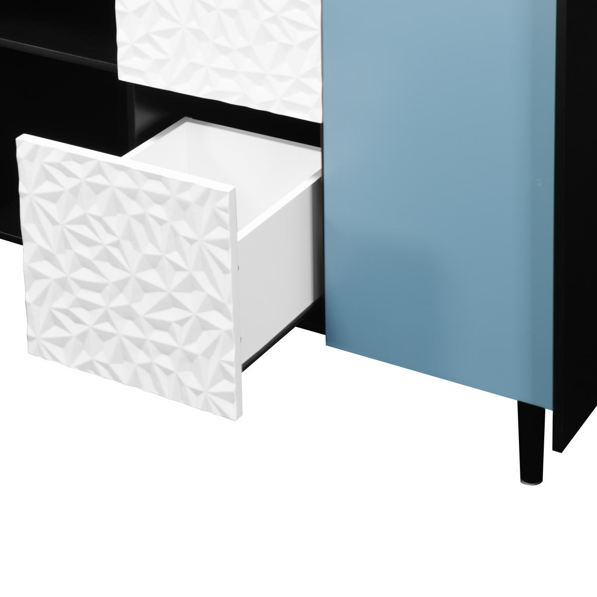 SIDEBOARD DE-38875 120/40/80 cm 2 Schubladen und offene Fächer Schwarz/Blau - Blau, Holzwerkstoff (120/80/40cm) - ComfortXL