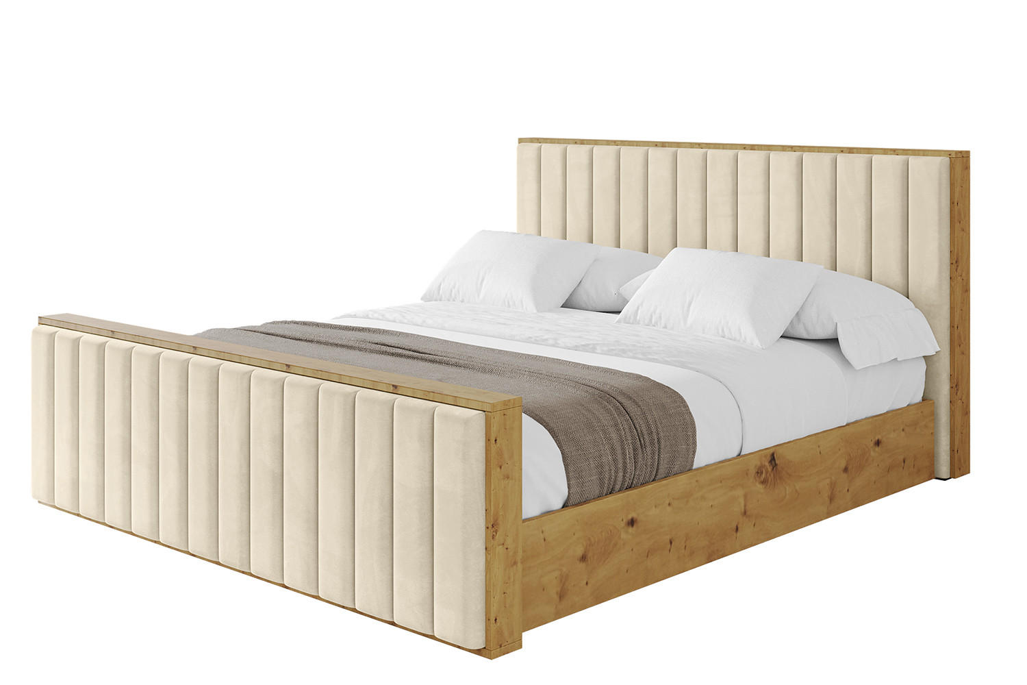 POLSTERBETT mit Bettkasten, Fußteil und Lattenrost, Boxbett mit Matratze H3/H4 - ENZO4-Z 120x200 Beige - Ecru, Holzwerkstoff/Textil (120/200cm) - ALTDECOR