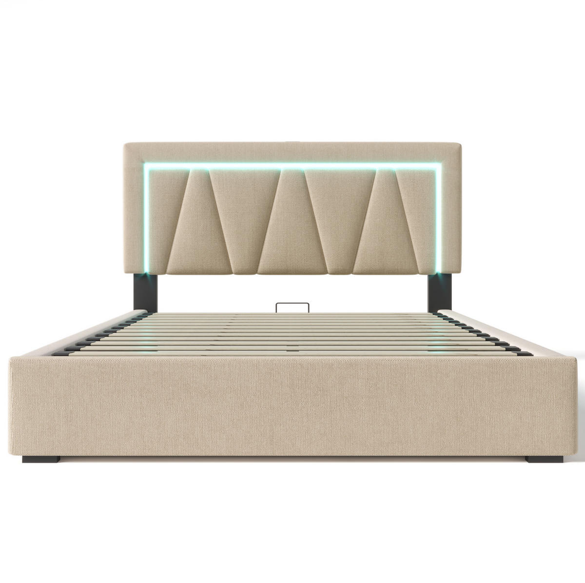 POLSTERBETT mit Stauraum, USB und LED 140x200 cm Beige inkl. Matratze - Beige, Metall (140/200cm) - Meubliv