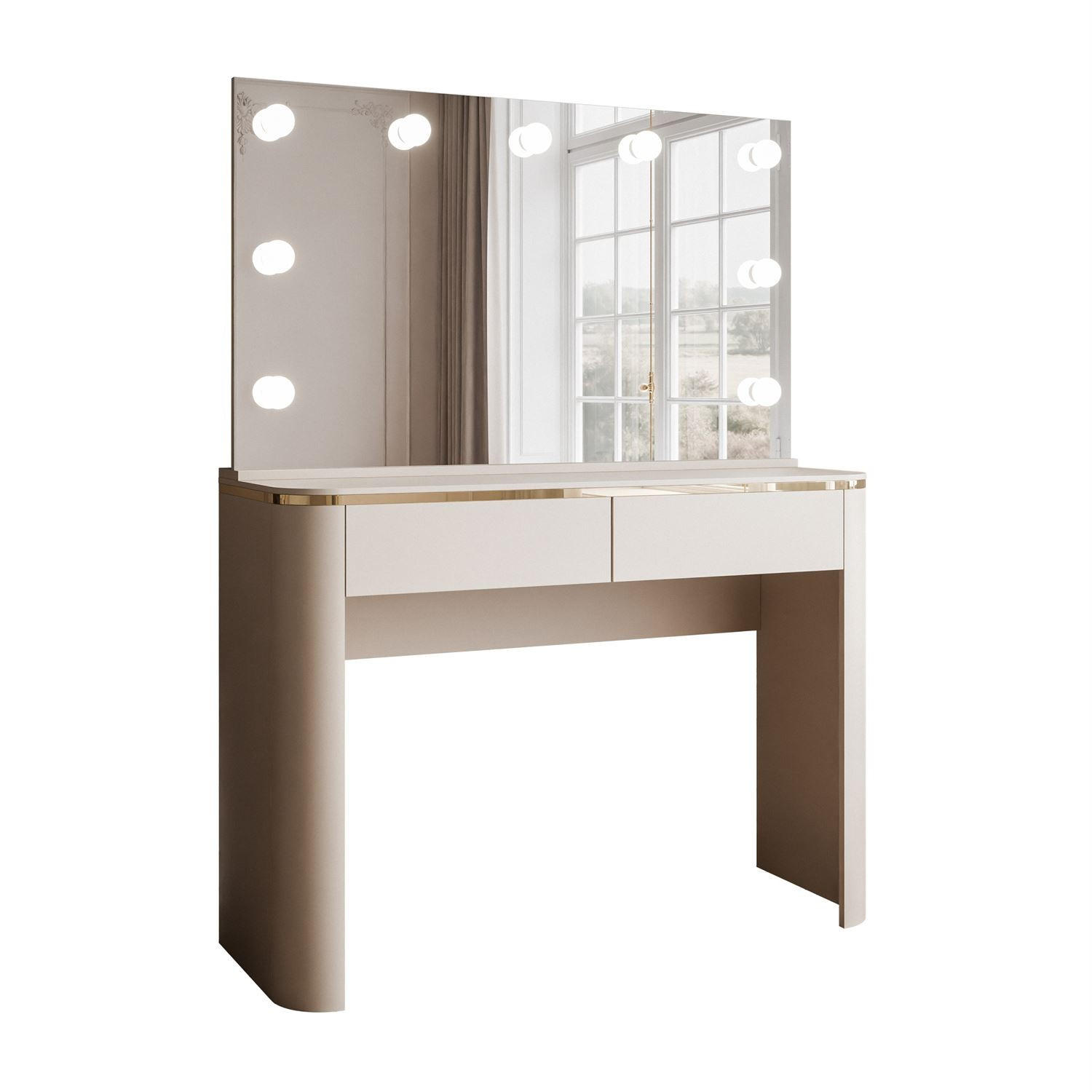 SCHMINKTISCH AVELINE ELITE mit Spiegel und LED-Beleuchtung - Kaschmir, Holzwerkstoff (110/80/40cm) - Lookway