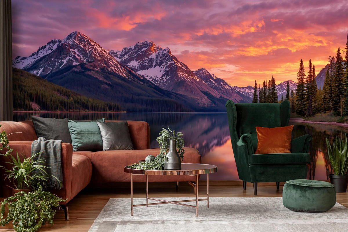 FOTOTAPETE Wald Landschaft Lila 200x140 cm - Multicolor, Papier (200/140cm) - Wallarena