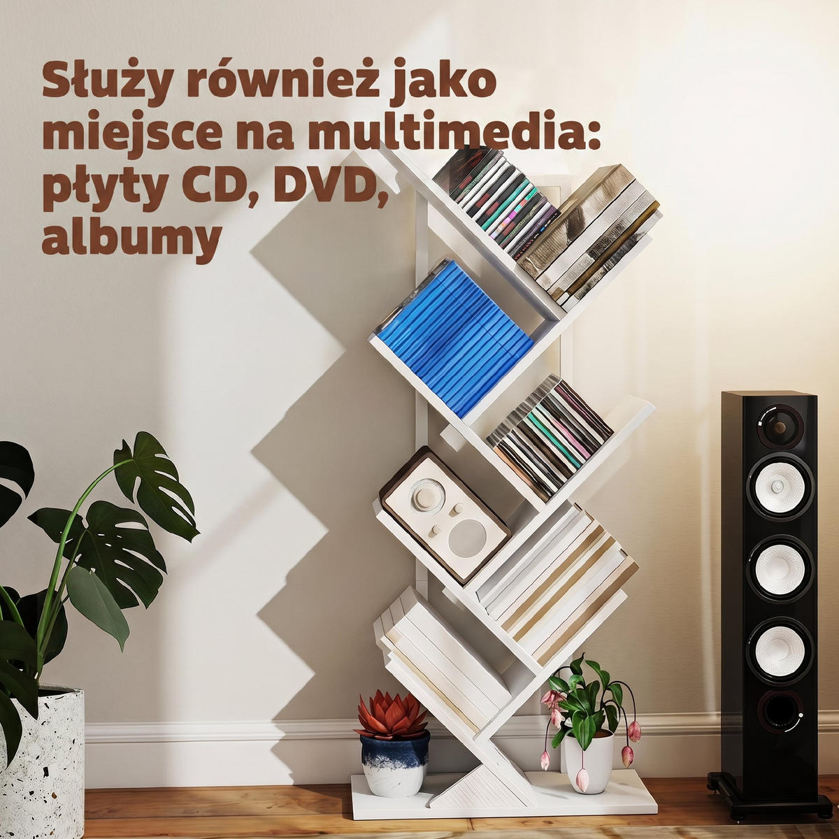 BÜCHERREGAL Standregal mit 7 Ebenen Schmal Regal im Baumform Weiß - Weiß, Holzwerkstoff/Metall (24/109/50cm) - HOMCOM