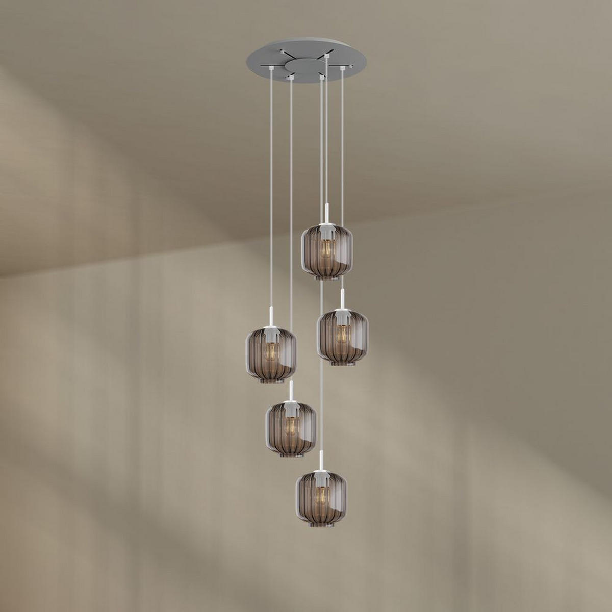 GALERIELEUCHTE Velo 5-flammig Rauch Ø 20cm - Anthrazit/Weiß, Glas (20/20/20cm) - s.luce