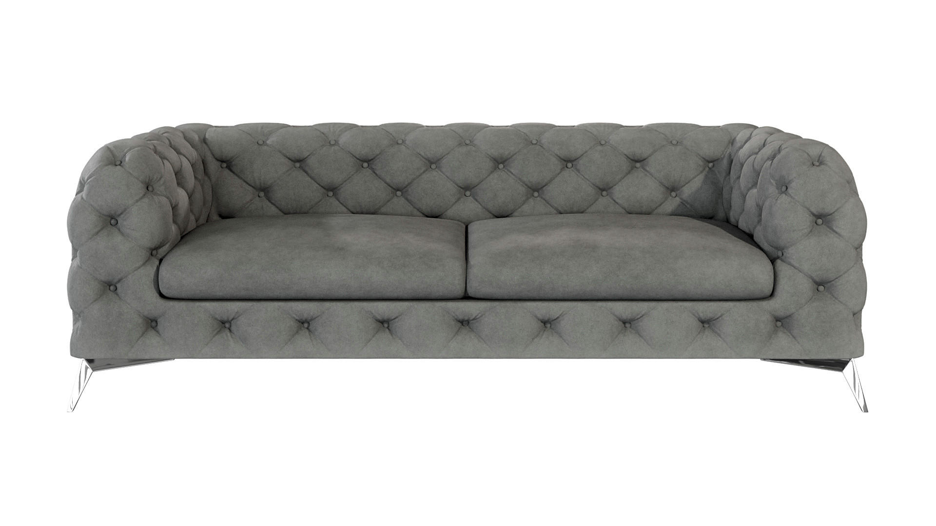 CHESTERFIELD-SOFA 3-Sitzer Laura Grau Samt - Silberfarben/Grau, Holz/Textil (225/75/100cm) - S-Style Möbel