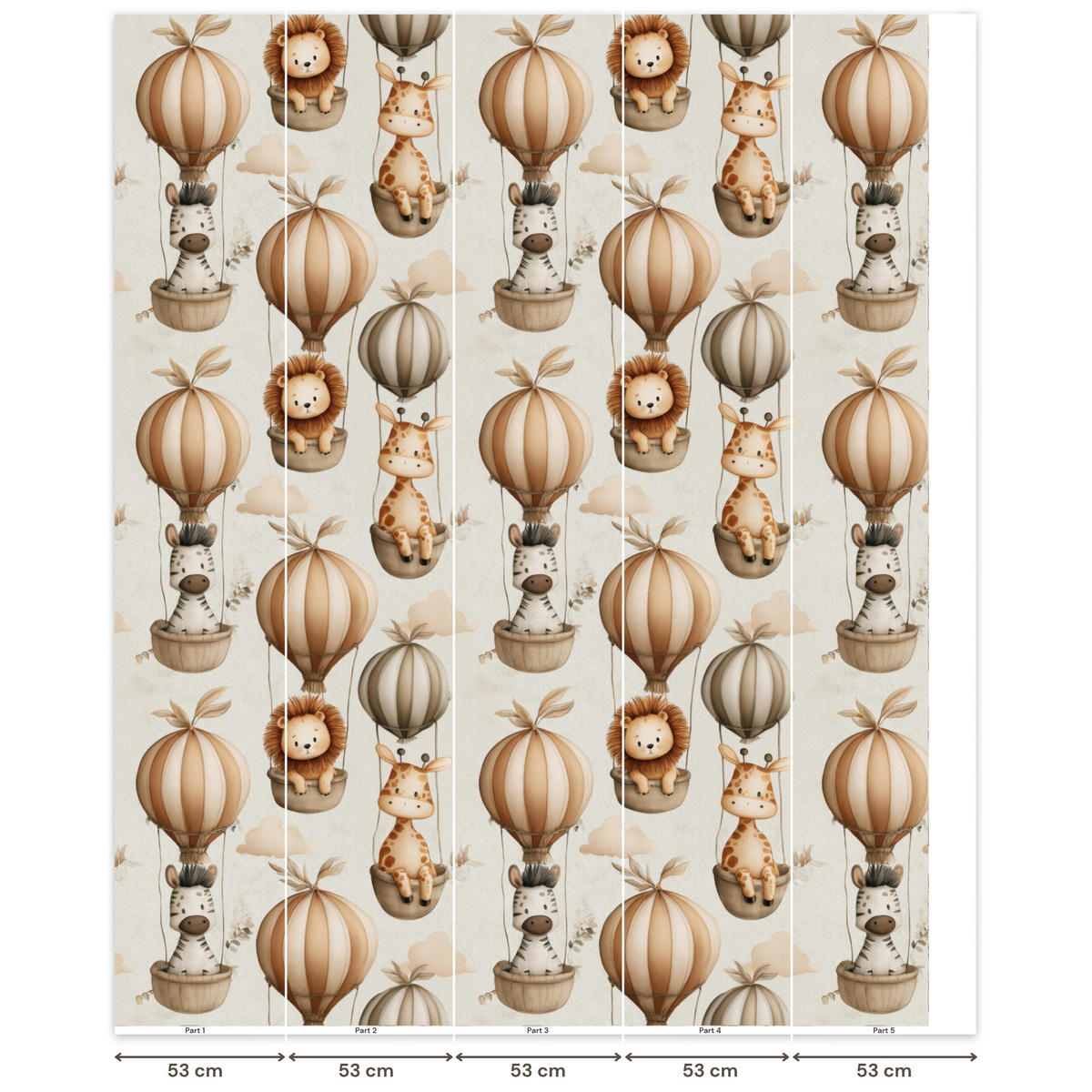 KINDERTAPETE - Safari - Heißluftballons - Taupe - 240x300 cm - Beige, Papier (240/300cm) - OnlyWow