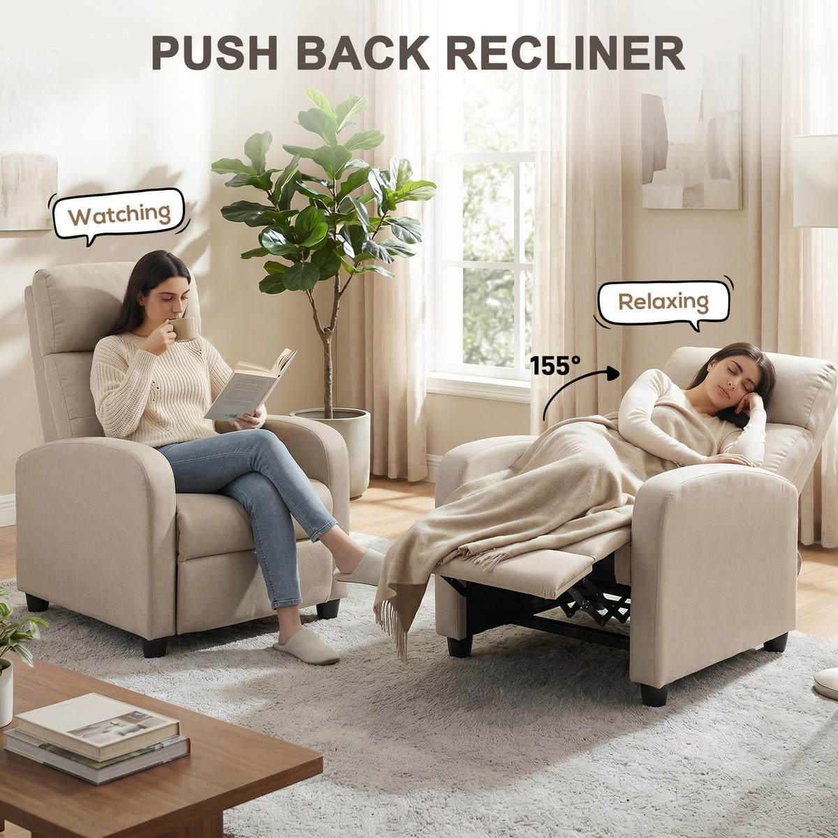 RELAXSESSEL Polyester Beige - Beige, Textil (67/98/87cm) - HOMCOM