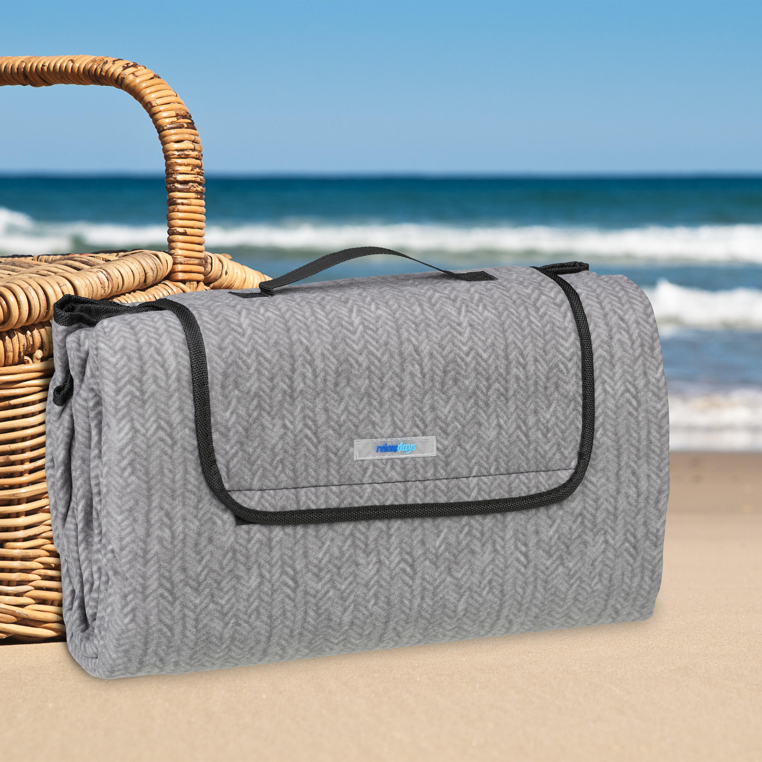 PICKNICKDECKE - Grau, Textil/Metall (200/200cm) - Relaxdays
