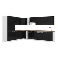 ROHOVÁ KUCHYNĚ Fame-Line, černé pruhy/bílá, 347 x 257 cm, dub AP - černá, kompozitní dřevo (347/81.6/60cm) - Vicco