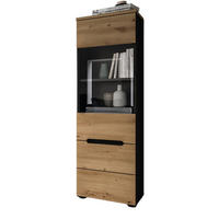 VITRINE Eiche Artisan, grau, Vitrinenschrank hängend / stehend 36 cm, Soft-Close - Schwarz/Eiche Artisan, Glas/Holzwerkstoff (36/125/33cm) - Inn.Furn