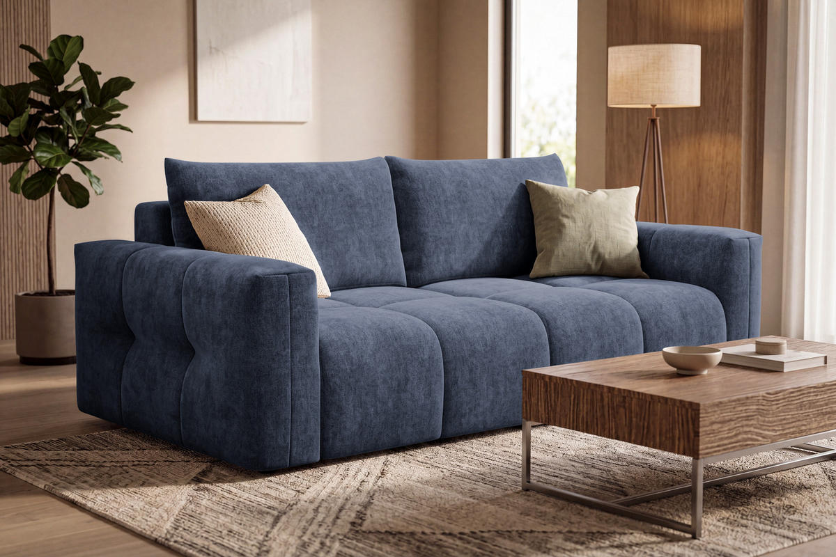 SOFA VERONA 3-Sitzer, Marineblau - Blau/Schwarz, Holz/Textil (224/83/110cm) - Courtois Laville