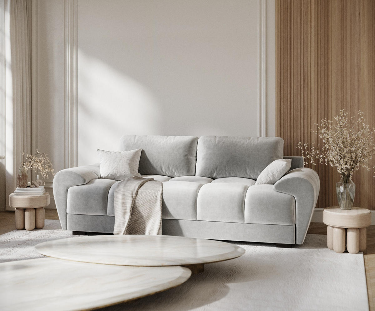 3-SITZER SOFA Peebles Creme Samtstoff - Creme/Schwarz, Holz/Holzwerkstoff (244/90/101cm) - Maison de Reve