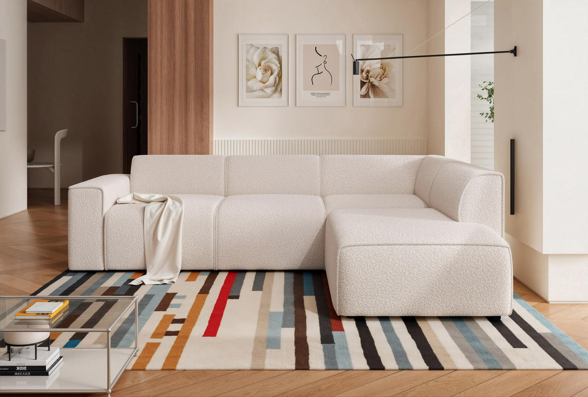 ECKSOFA ZAVO Feiner Mischstoff in Creme - Creme, Holzwerkstoff/Kunststoff (310/218cm) - Idohome