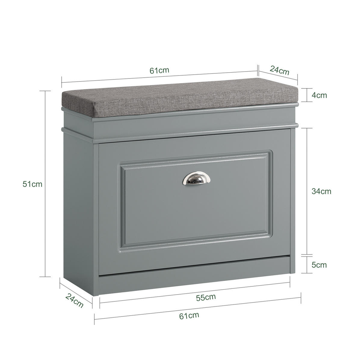 SCHUHBANK Grau - Grau, Holzwerkstoff (60/51/24cm) - SoBuy
