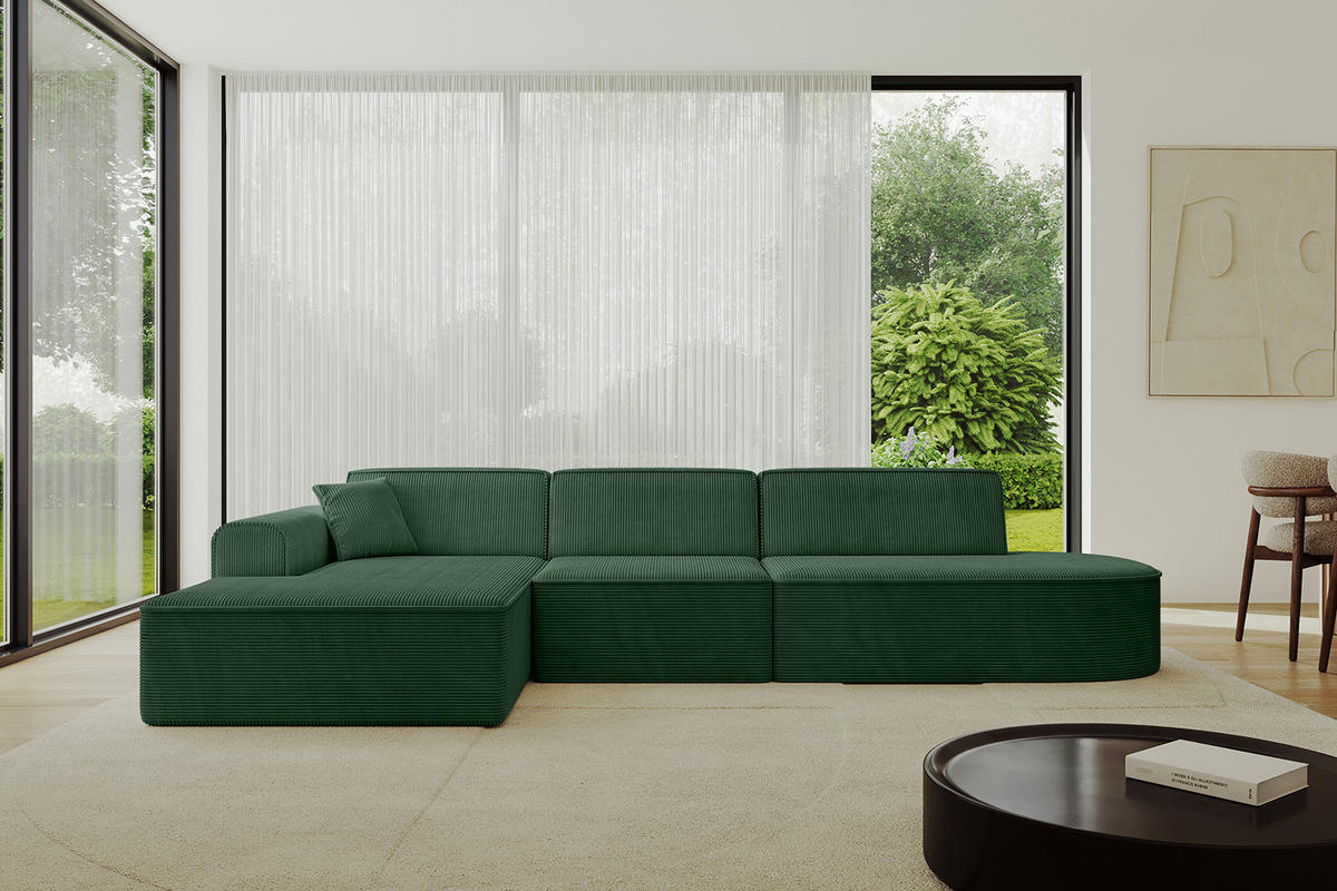 ECKSOFA Ottomane Links IREA-L2-v3 - 318x165x76 cm Grün - Grün, Holzwerkstoff/Textil (318/165cm) - ALTDECOR