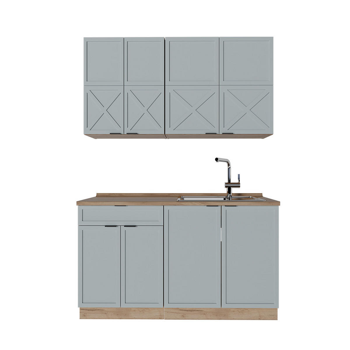 SINGLEKÜCHE Fame-Line Hellblau-grau/Goldkraft Eiche 140 cm, AP Eiche - Honigeiche/Blaugrau, Holzwerkstoff (140/81.6/60cm) - Vicco