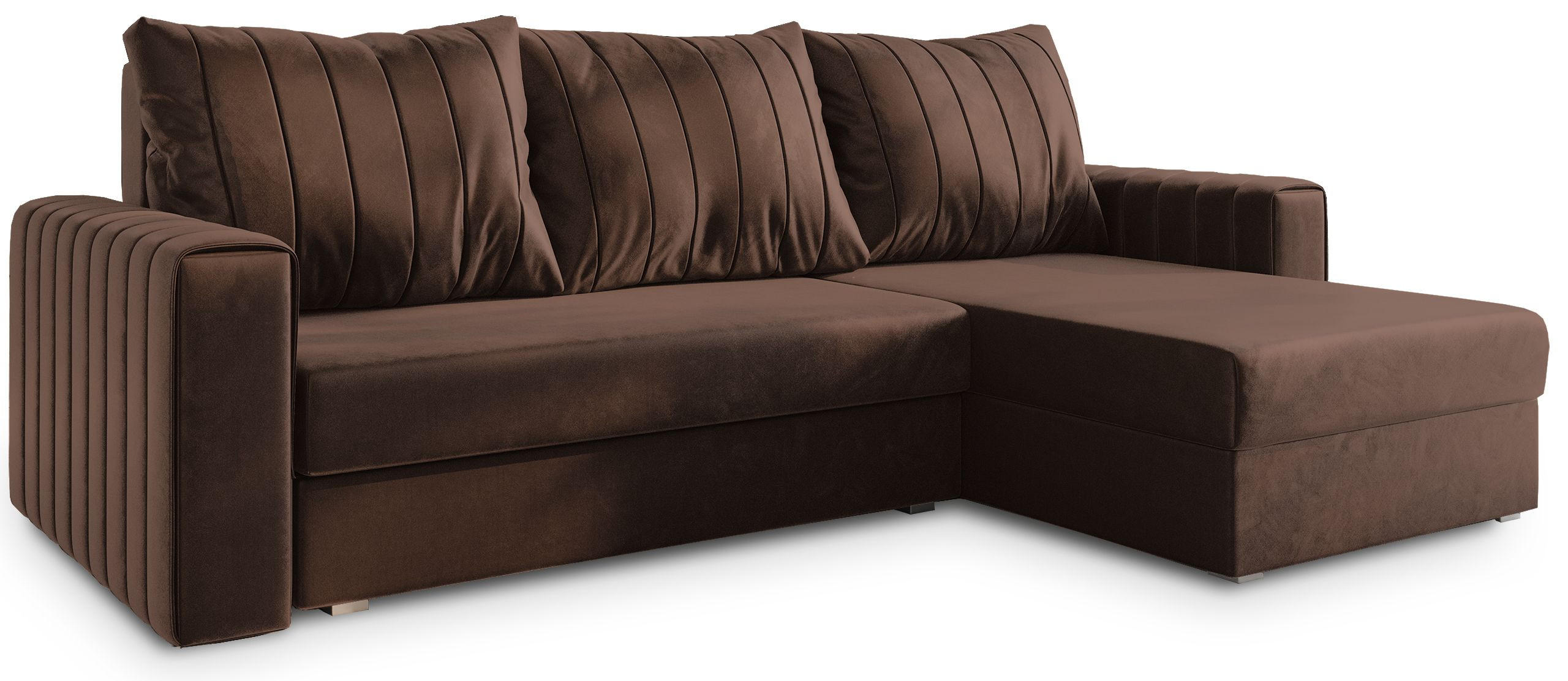 ECKSOFA CARL Braun Plüsch-Stoff mit Schlaffunktion - Braun, Holz (236/150cm) - MASSENO