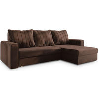 ECKSOFA CARL Braun Plüsch-Stoff mit Schlaffunktion - Braun, Holz (236/150cm) - MASSENO