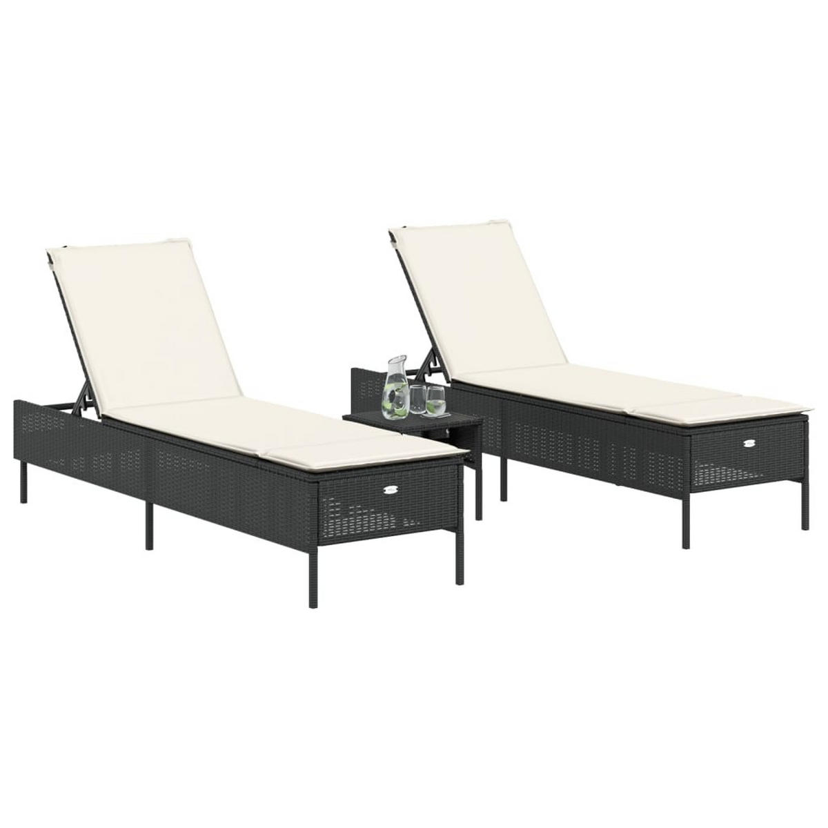 SONNENLIEGEN Mit Auflagen 2 Stk. Schwarz Poly Rattan - Schwarz, Kunststoff (55/97/198cm) - vidaXL