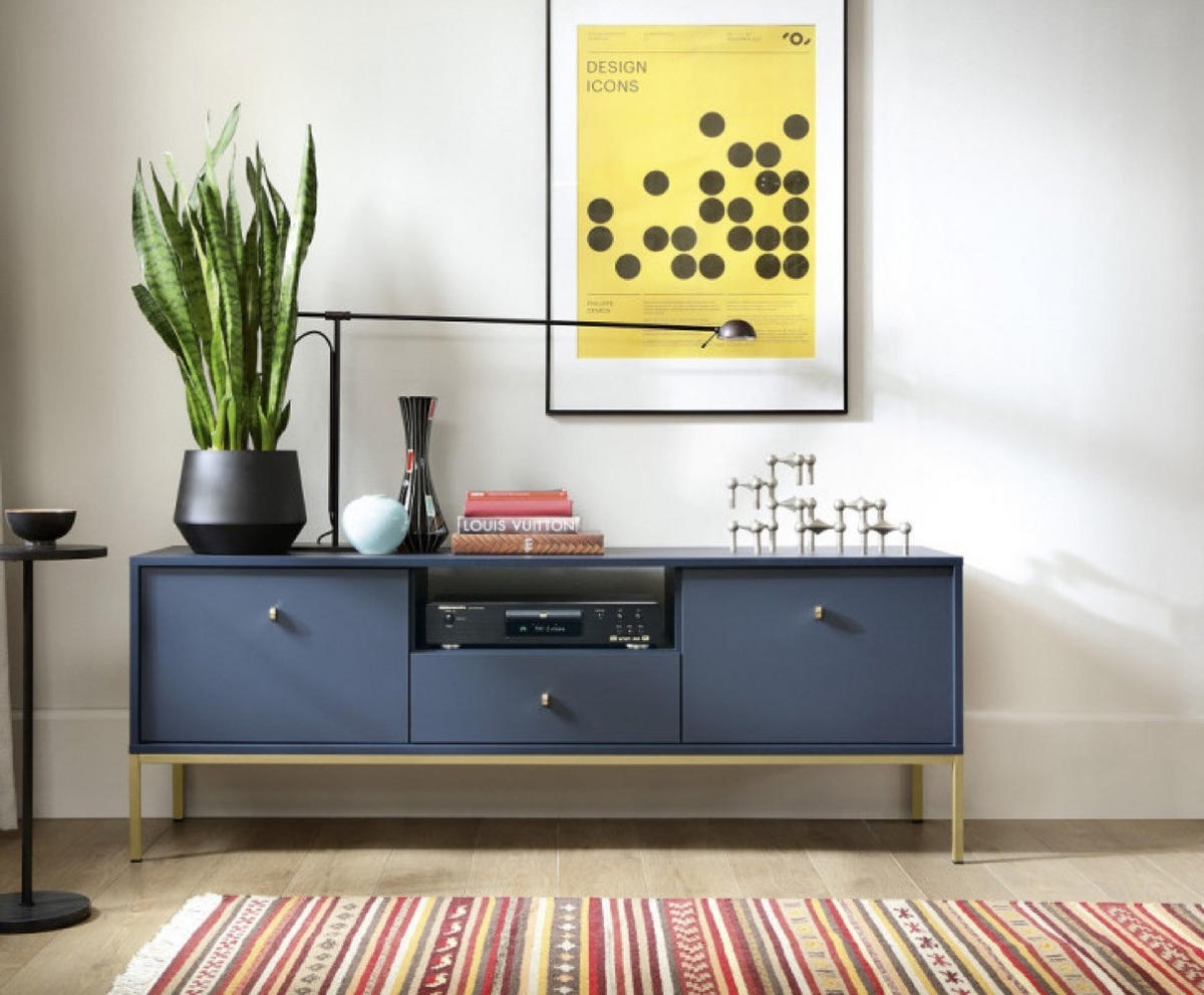 TV-LOWBOARD Granat Monako Mit Goldfarbenem Gestell - Blau, Holzwerkstoff (153.4/56.2/39cm) - Sepro Meble