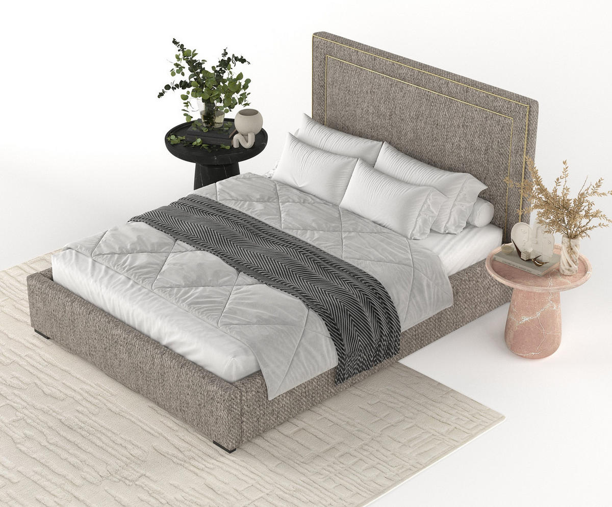 POLSTERBETT Como Brown 140/200 cm im Webstoff - Schwarz/Naturfarben, Holz/Holzwerkstoff (140/200cm) - Maison de Reve