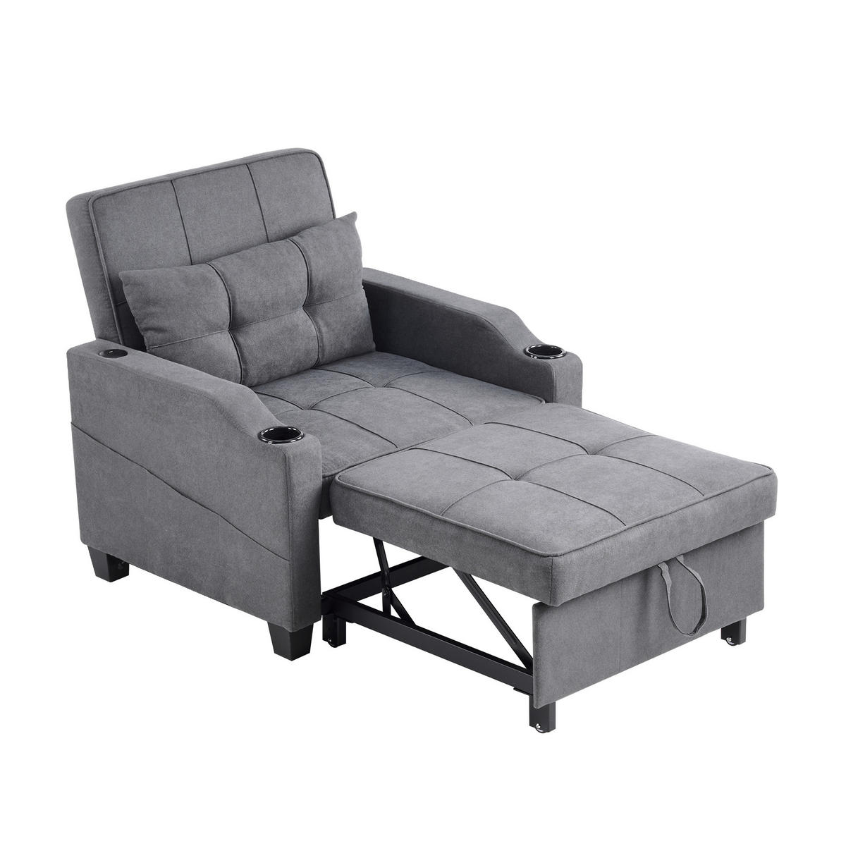 RELAXSESSEL 87/74/84 cm Dunkelgrau mit Getränkehaltern und USB Anschluss - Dunkelgrau, Textil (74/84/87cm) - Oxeza