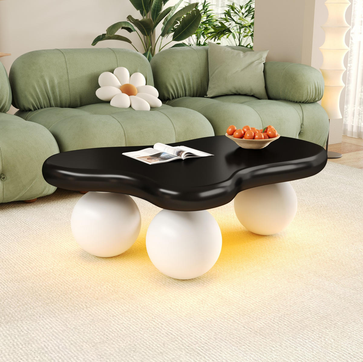 KONFERENČNÍ stolek 95/62,5/32 cm černo-bílý z MDF s LED osvětlením - bílá/černá, kompozitní dřevo (95/62.5/32cm) - OKWISH