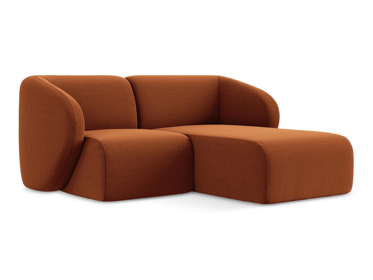 ECKSOFA Rechts Samt Stoff Orange - Terracotta/Schwarz, Holzwerkstoff/Kunststoff (178/166cm) - Makamii