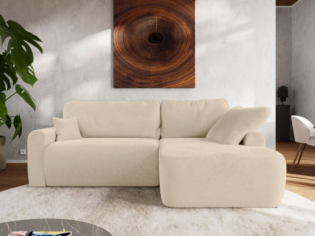 ECKSCHLAFSOFA CUBO L Creme Plüsch - rechts - Creme/Schwarz, Kunststoff/Textil (187/273cm) - MKS