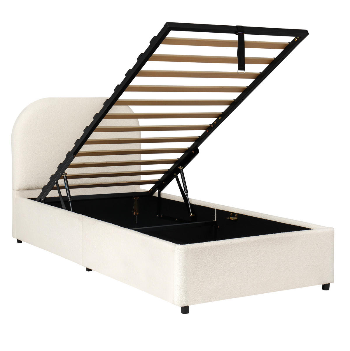 POLSTERBETT 90/200 cm Beige aus Bouclé mit Stauraum und Lattenrost - Beige, Holzwerkstoff (90/200cm) - OKWISH