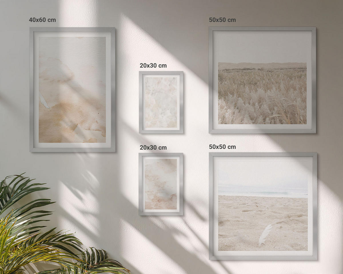WANDBILDER 5er Set - 50x50 cm & 20x30 cm & 40x60 cm Silberner Rahmen - Modische Pastelltexturen - Silberfarben, Kunststoff (40/60cm) - ArtPrintCave