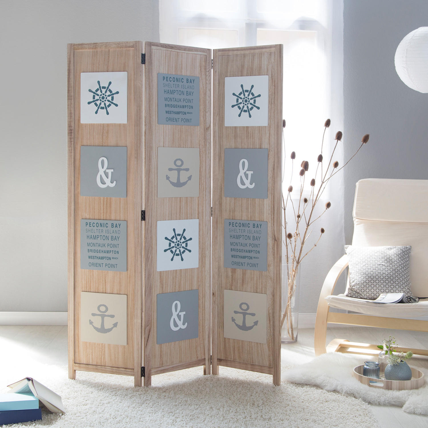 PARAVENT 3-tlg. 120/170 cm Braun Holzapplikationen - Braun, Holz (120/170/1cm) - Homestyle4u