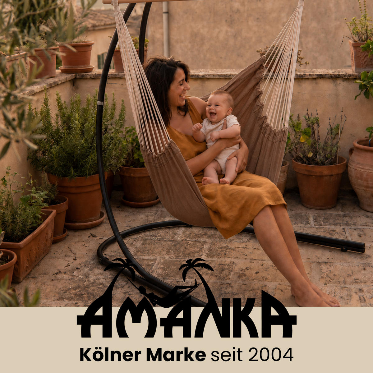 XL HÄNGESTUHL mit Gestell 210/140 cm , Braun/Schwarz - Braun, Textil (140/210/160cm) - Amanka