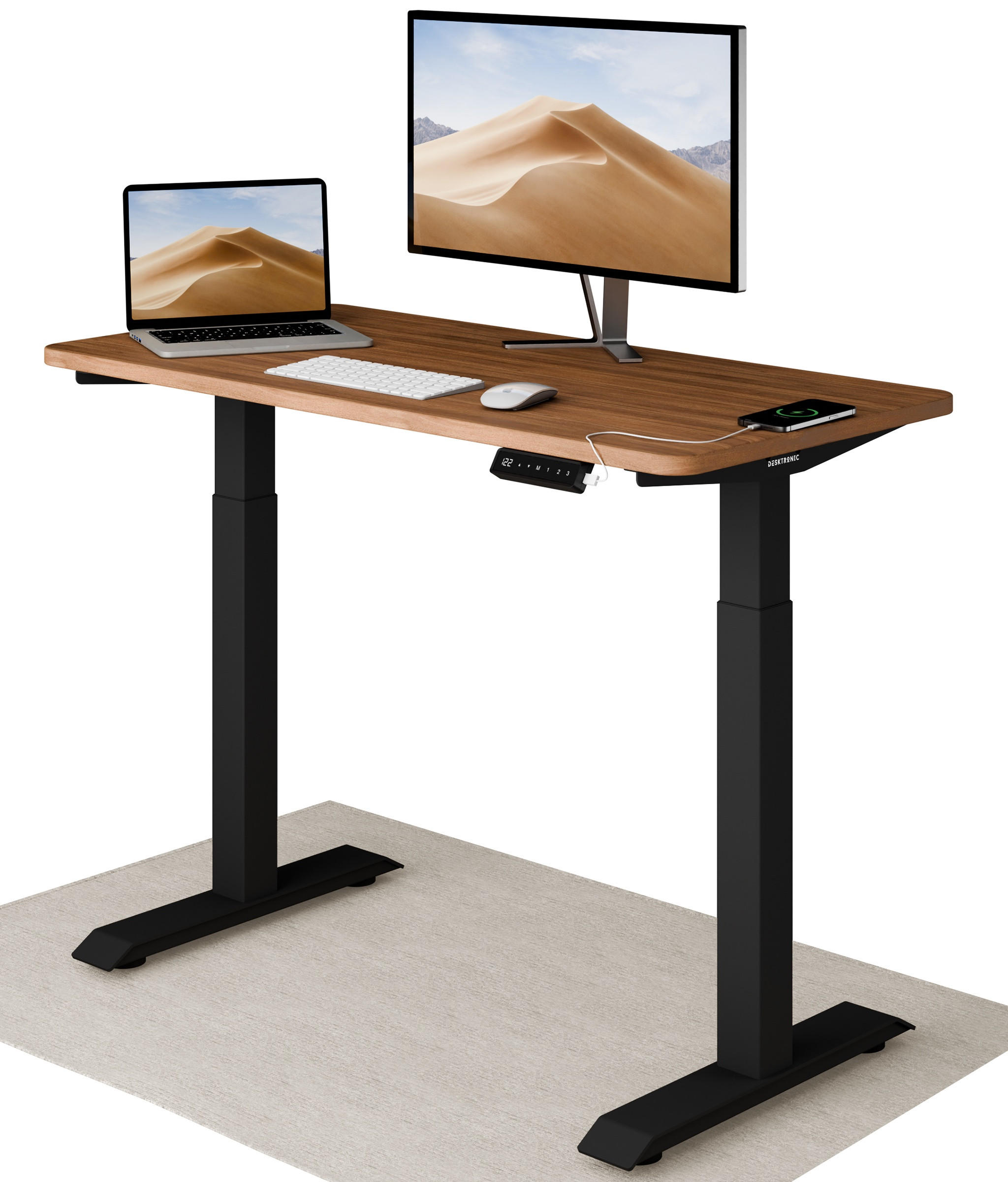 SCHREIBTISCH Elektrisch Höhenverstellbarer HomeOne 120x60cm Schwarz/Walnuss mit Memory-Funktion, Anti-Kollisions Technologie - Walnussfarben/Schwarz, Holzwerkstoff (60/120/72cm) - Desktronic