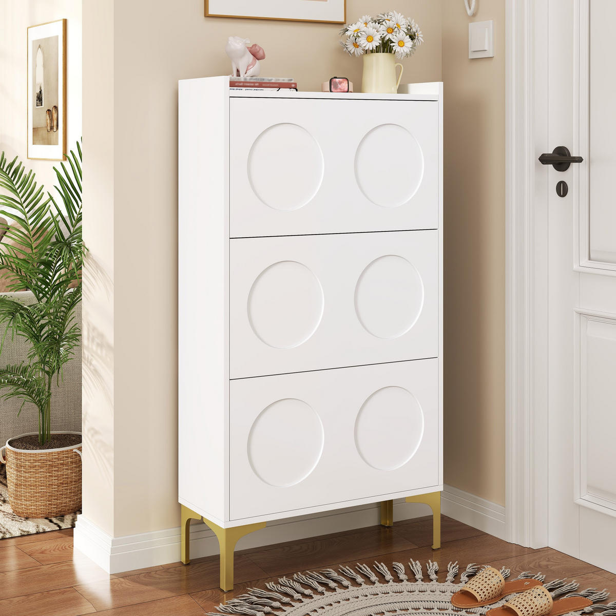 SCHUHSCHRANK 3 Ebenen Metallfüße weiß - Weiß, Holz (63/120/24cm) - LEBENLANG