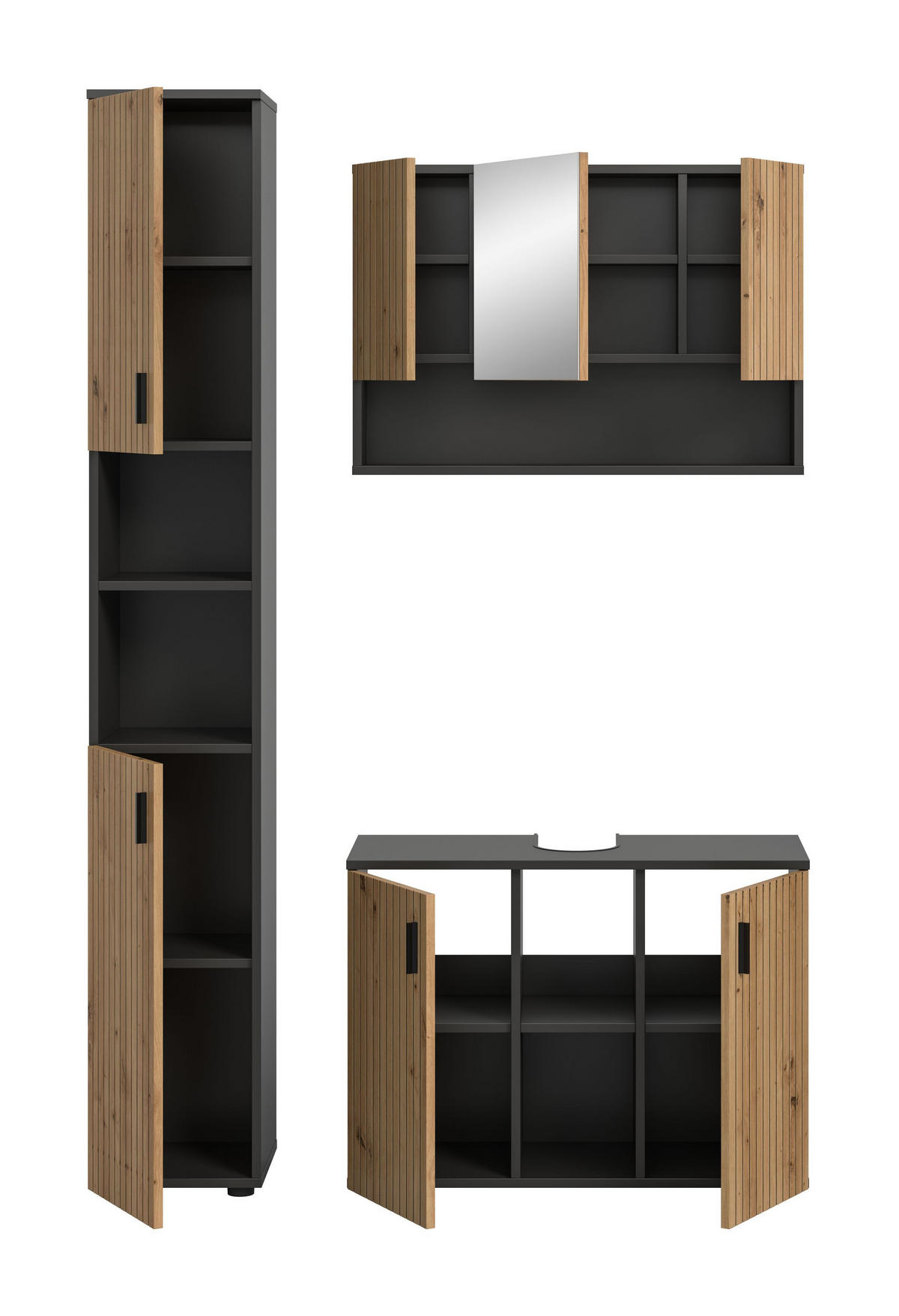 BADEZIMMER Mira 3-tlg. (B/H/T: ca. 125/192/30 cm) in Basalt grau/Artisan Oak - Grau, Holzwerkstoff (125/192/30cm)