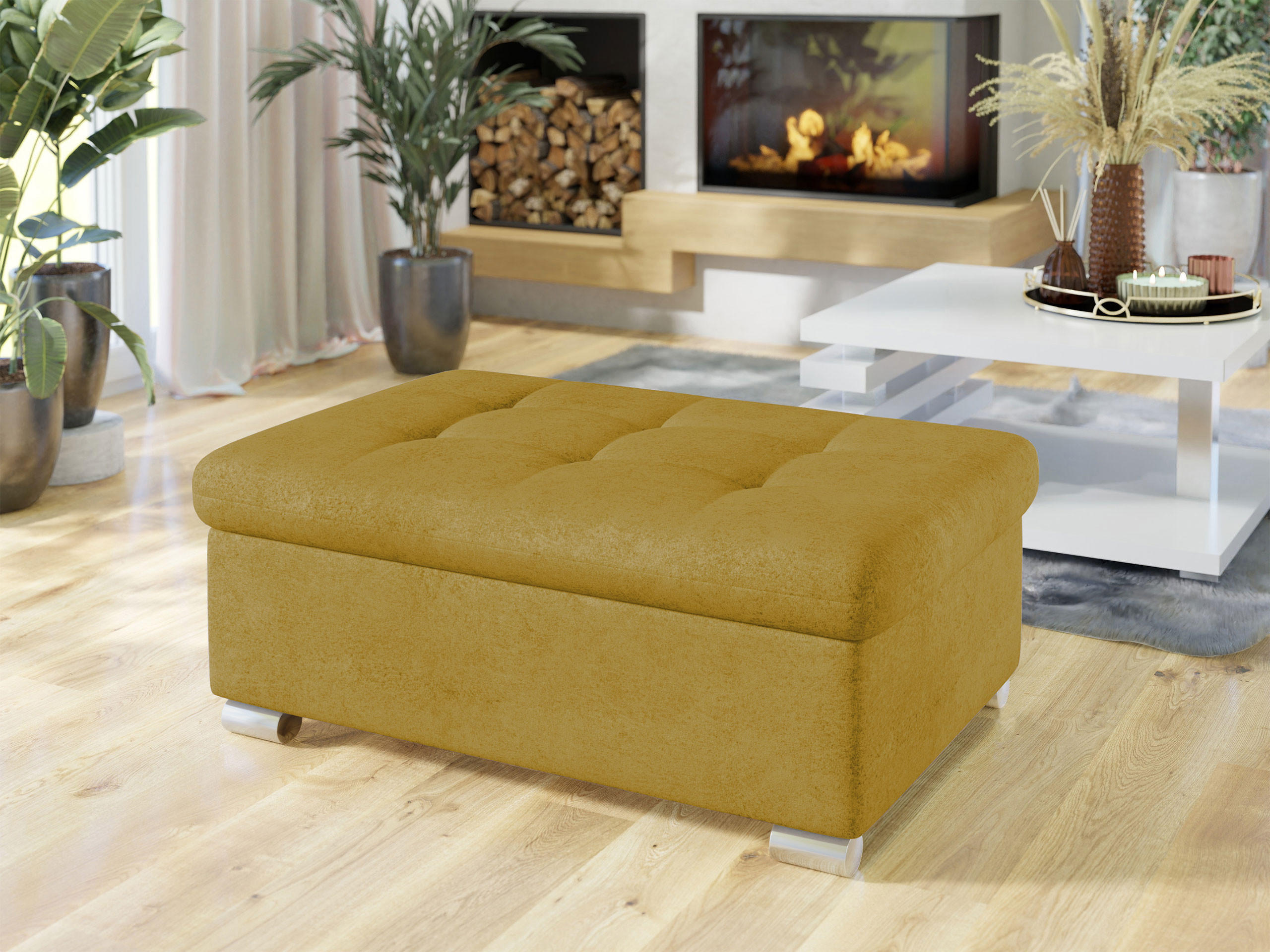 POLSTERHOCKER Niko Groß - Currygelb/Silberfarben, Holz/Textil (96/41/70cm) - MIRJAN24