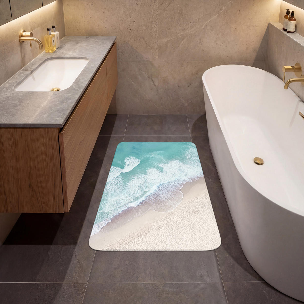 KOUPELNOVÁ PŘEDLOŽKA Pláž - Moře - Příroda - Léto 60x90 cm - tyrkysová, textil/plast (60/90cm) - OnlyWow