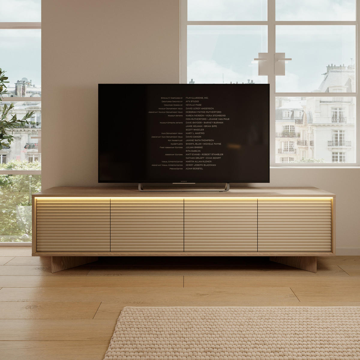 TV-BOARD TORSANO (Bolivar Natur/Cappuccino, 4 Türen, LED-Beleuchtung, Push-to-Open) - Eichefarben/Beige, Holz/Holzwerkstoff (204/54/40cm) - Ravio